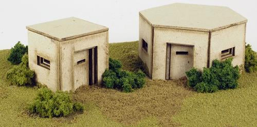 Metcalfe PO520 WWII Pillboxes - Pair of Type 22 and 26 versions (Laser Cut Card Kits) - OO / HO Scale