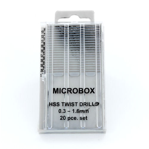 Modelcraft PDR4001 Microbox HSS Twist Drill Set (20 bits) Sizes 0.3mm - 1.6mm