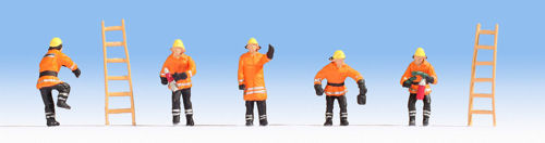 Noch 15022 Fire Brigade Orange Clothing Figure Set x 5 (OO/HO Scale)