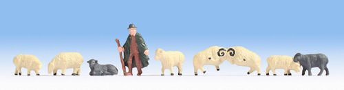 Noch 18210 Hobby Figures - Shepherd (1) & Sheep (8) Figure Set (OO/HO Scale)