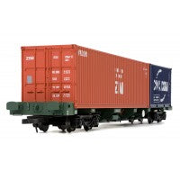 Dapol NB116C 63ft FEAB Intermodal Bogie Wagon (Twin Pack) with four containers (2 x 20ft & 2 x 40ft) - N Gauge ** Only 1 in Stock **