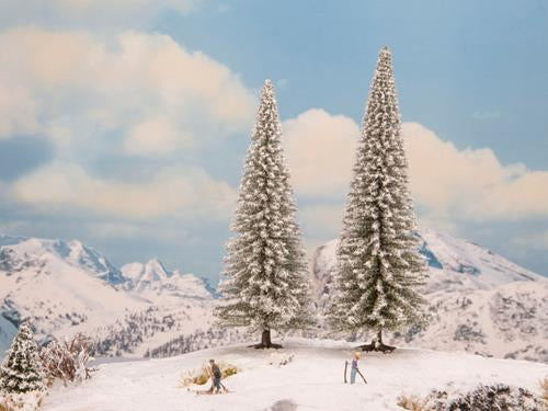 Noch 21965 Fir Trees (2)  with Snow Covering 16cm & 18cm (Profi Range) - Suitable for OO. HO and N Scales