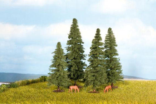 Noch 25432 Fir Trees (Qty 4) 4-8cm in height - Suitable for OO, HO, N and Z Scales