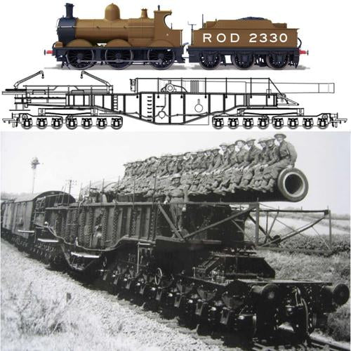 Oxford Rail OR76BOOM01XS Rail Gun Train PAck with WWI Boche Buster Rail Mounted Gun in Camouflage and ROD2330 0-6-0 Steam Locomotive ROD 2330 with DCC Sound - OO Scale