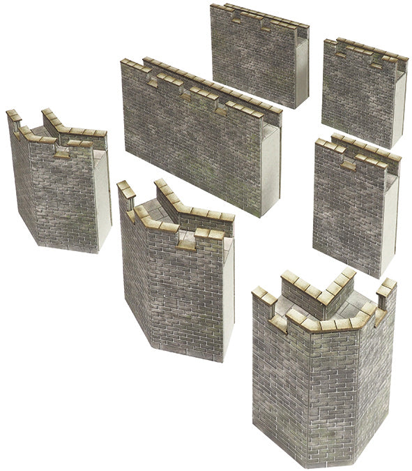 Metcalfe PN193 Castles Range - Curtain Walls Card Kit- N Scale