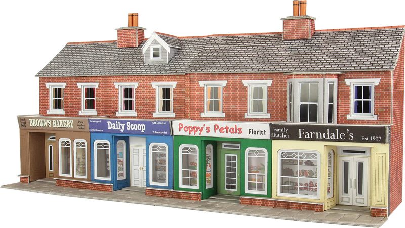 Metcalfe PO272 Low Relief Red Brick Shop Fronts Card Kit - OO / HO Scale