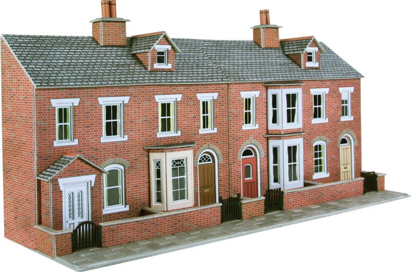 Metcalfe PO274 Low Relief Red Brick Terraced House Fronts Card Kit - OO / HO Scale