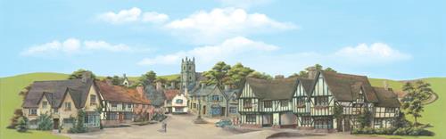 Peco SK-16 Provincial Town Scenic Background - Large (228mm x 736mm) - Suitable for scales Z to O