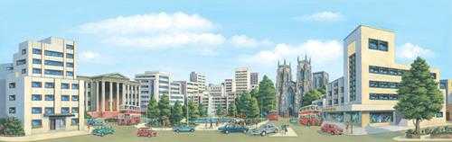 Peco SK-17 City Centre Scenic Background (Manyways) - Large (228mm x 736mm) Suitable for Gauges Z to O