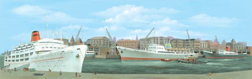 Peco SK-20 Docks Centre Scenic Background Large (228mm x 736mm)