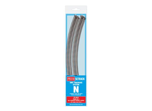 Peco ST-3019 Setrack Double Standard Curve Track Radius 4, 45 degree angle (4 pieces) - N Gauge Code 80 N/S