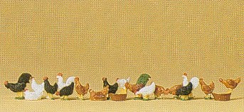 Preiser 14168 Chickens (12 Hens And Cocks) - HO Scale