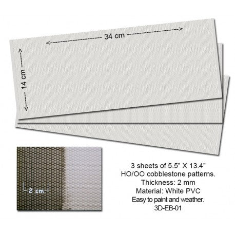 Proses 3D-EB-01 Embossed PVC Sheets - Cobblestone (3 Sheets) - OO / HO Scale