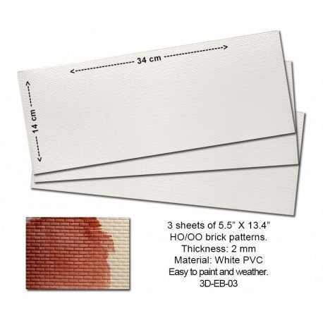 Proses 3D-EB-03 Embossed PVC Sheets - Brick Pattern (3 Sheets) - OO / HO Scale