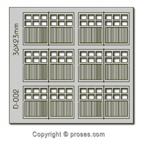 Proses D-002 Double Unit Garage Doors  36mm x 23 mm 6 pieces  - HO / OO Scale