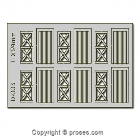 Proses D-003 Cottage Doors (6 pieces) 11mm x 24mm - HO / OO Scale
