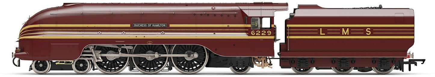 Hornby R3677 LMS Princess Coronation Class 4-6-2 Steam Locomotive Number 6229 "Duchess of Hamiliton" LMS Maroon Livery with Streamlined Casing (DCC Ready) - OO Scale  ** Item discontinued by Manufacturer - Last one in Stock **