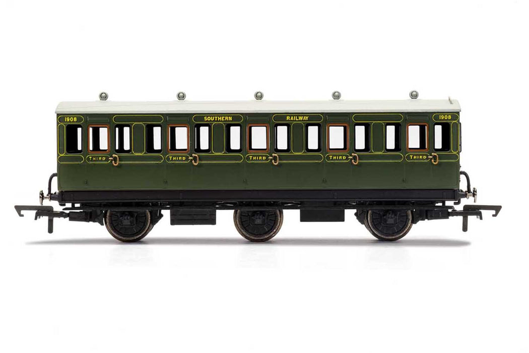 Hornby R40132 SR 6 Wheel Coach - 3rd Class No.1908 in SR Livery (With Fitted Lights) - OO Gauge