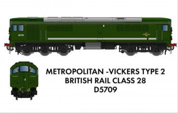 Rapido Trains 905001 Metro Vickers Class 28 Diesel Locomotive Number D5709 in BR Green (without yellow warning panels) DC/Silent Version - N Gauge