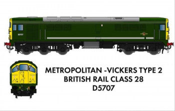 Rapido Trains 905004 Metro Vickers Class 28 Diesel Locomotive Number D5707 in BR Green (with full yellow end) DC/Silent Version - N Gauge
