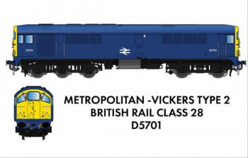 Rapido Trains 905006 Metro Vickers Class 28 Diesel Locomotive Number D5701 in BR Blue Livery with full yellow ends DC/Silent Version - N Gauge