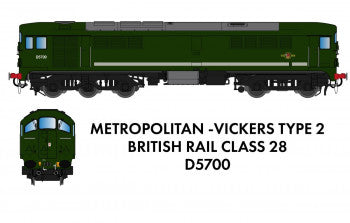 Rapido Trains 905007 Metro Vickers Class 28 Diesel Locomotive Number D5700 in BR Green (no yellow end) DC/Silent Version - N Gauge