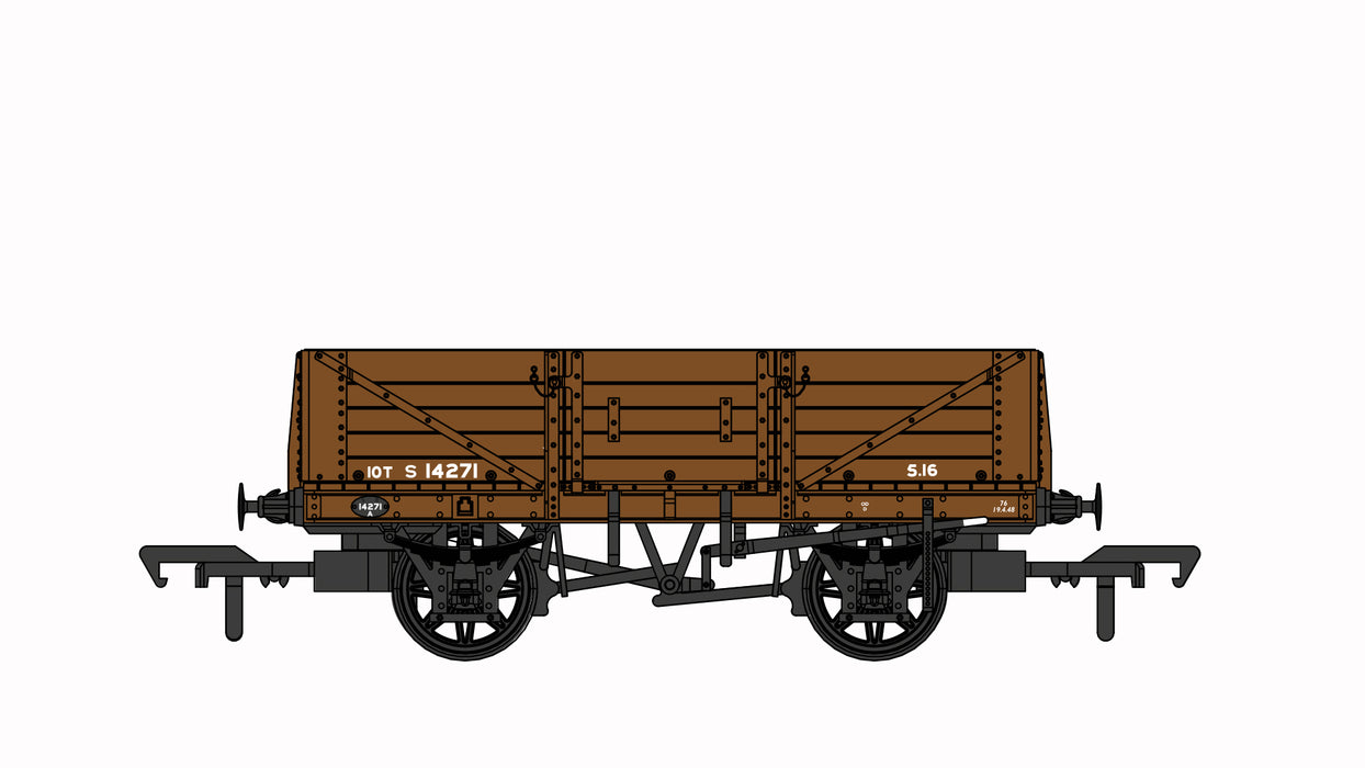 Rapido Trains 906007 SECR 10T 5 Plank Open Wagon (Diagram 1347) in BR Brown Nr S14271 - OO Gauge