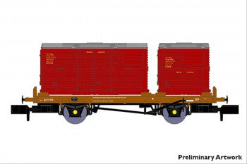 Rapido Trains 921001 BR Conflat P Wagon with 2 containers (Crimson) Wagon Number B932956 - N Gauge