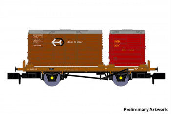 Rapido Trains 921009 BR Conflat P Wagon with 2 containers (Crimson / Bauxite) Wagon Number B933343 - N Gauge