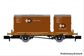 Rapido Trains 921011 BR Conflat P Wagon with 2 containers (both Bauxite coloured) Wagon Number B933521 - N Gauge