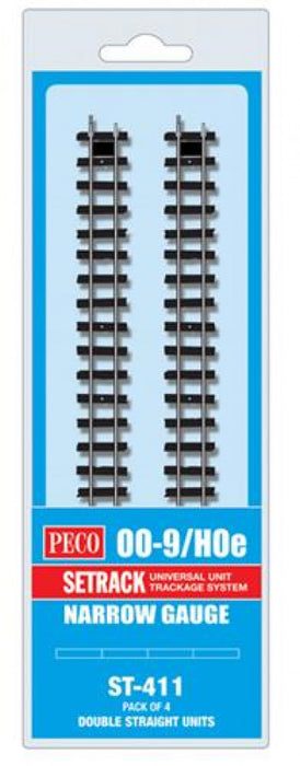 Peco ST-411 Setrack Double Straight Narrow Gauge (Pack of 4 pieces) - OO-9 / HOe