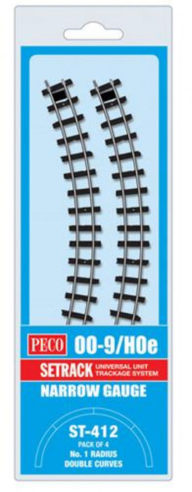 Peco ST-412 Setrack No 1 Radius Double Curves Narrow Gauge (Pack of 4 pieces) - OO-9/HOe