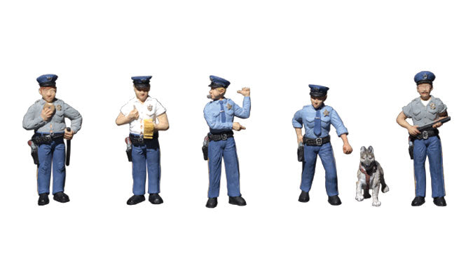 Scenic Accents A1822 Policemen 5 Officers + Dog (US Style) - OO / HO Scale