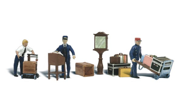 Scenic Accents A1909 Depot Workers and Assessories US Style - OO / HO Scale
