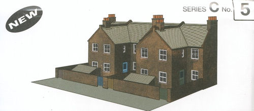 Superquick C5 Four Red Brick Terraced Backs Card Kit (Low Relief) - Suitable for OO and HO Scales
