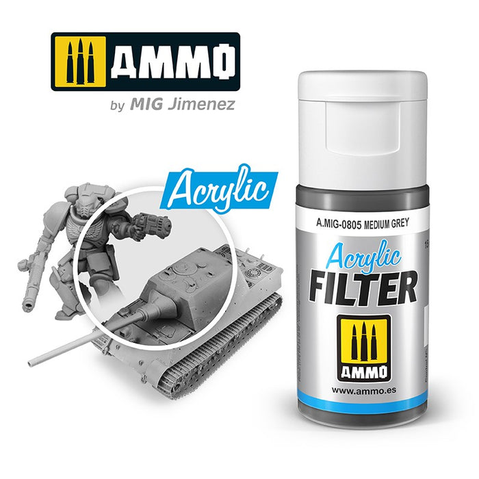Ammo Mig 0805 Acrylic Filter - Medium Grey (F-323) - 15ml Bottle