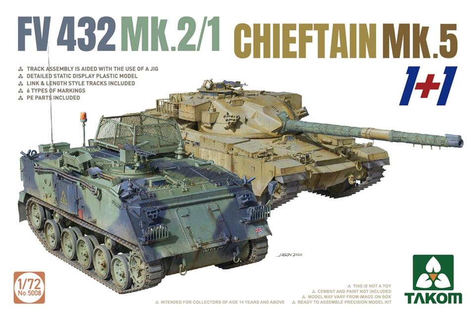 Takom 5008 FV 432 Mk 2/1 Chieftan Mk 5 (2 Vehicles) - 1/72 Model Kit