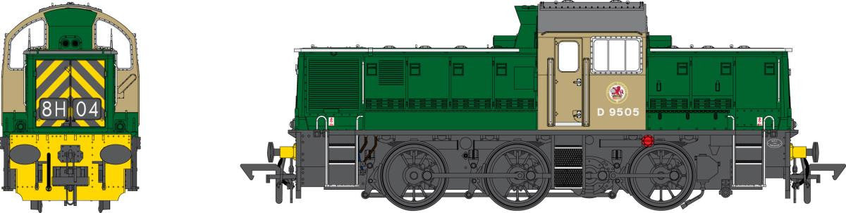 Heljan 1412 BR Green Class 14 (Wasp Stripes) D9505 Diesel Locomotive, OO Gauge